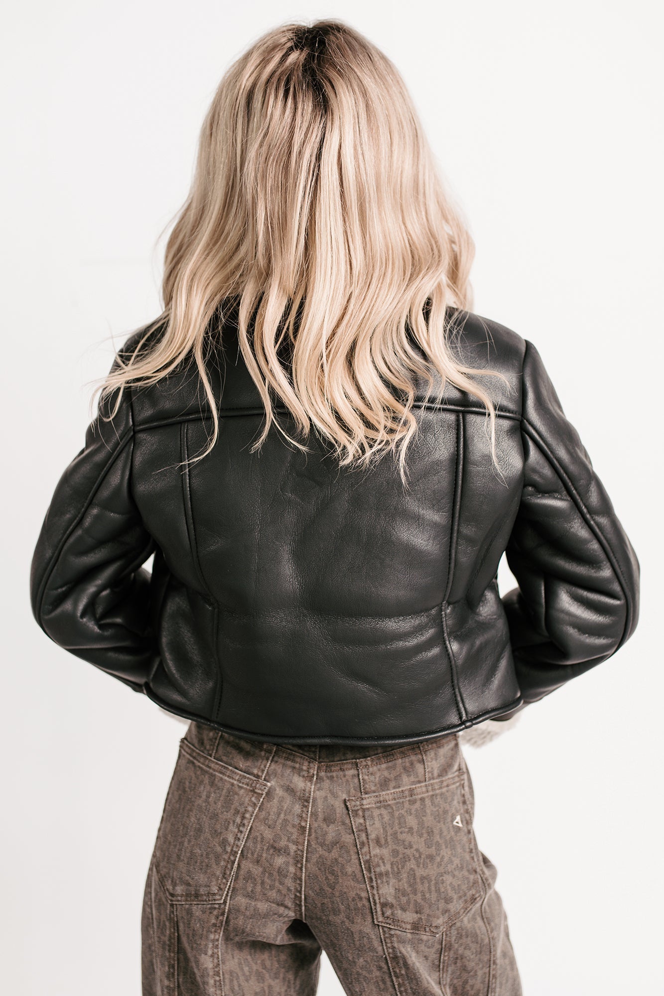 Serves You Right Sherpa Lined Faux Leather Jacket (Black)