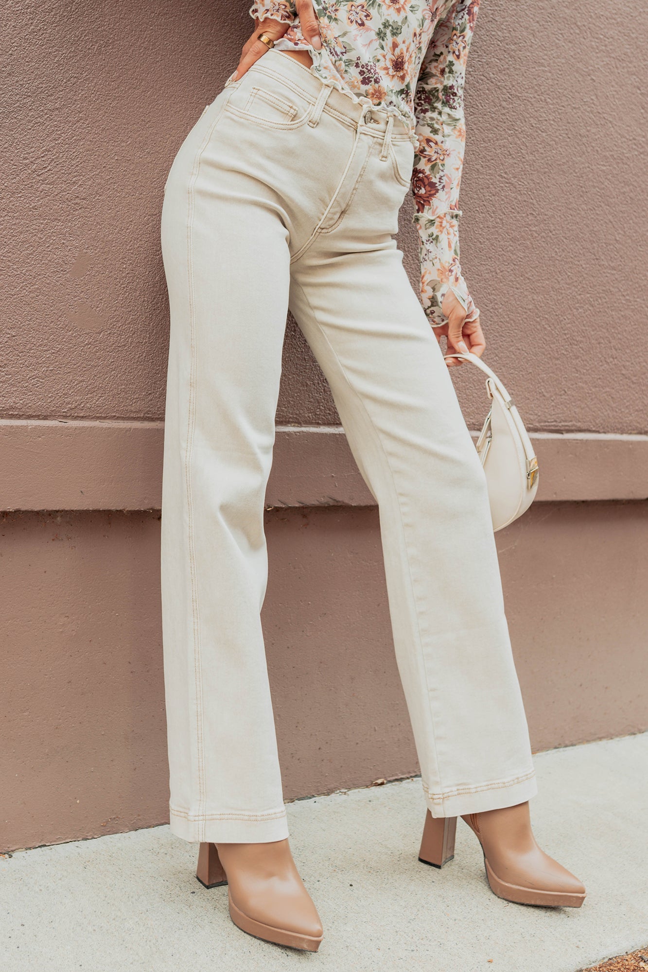 Haven Tummy Control Saige Denim Straight Jeans (Light Beige)