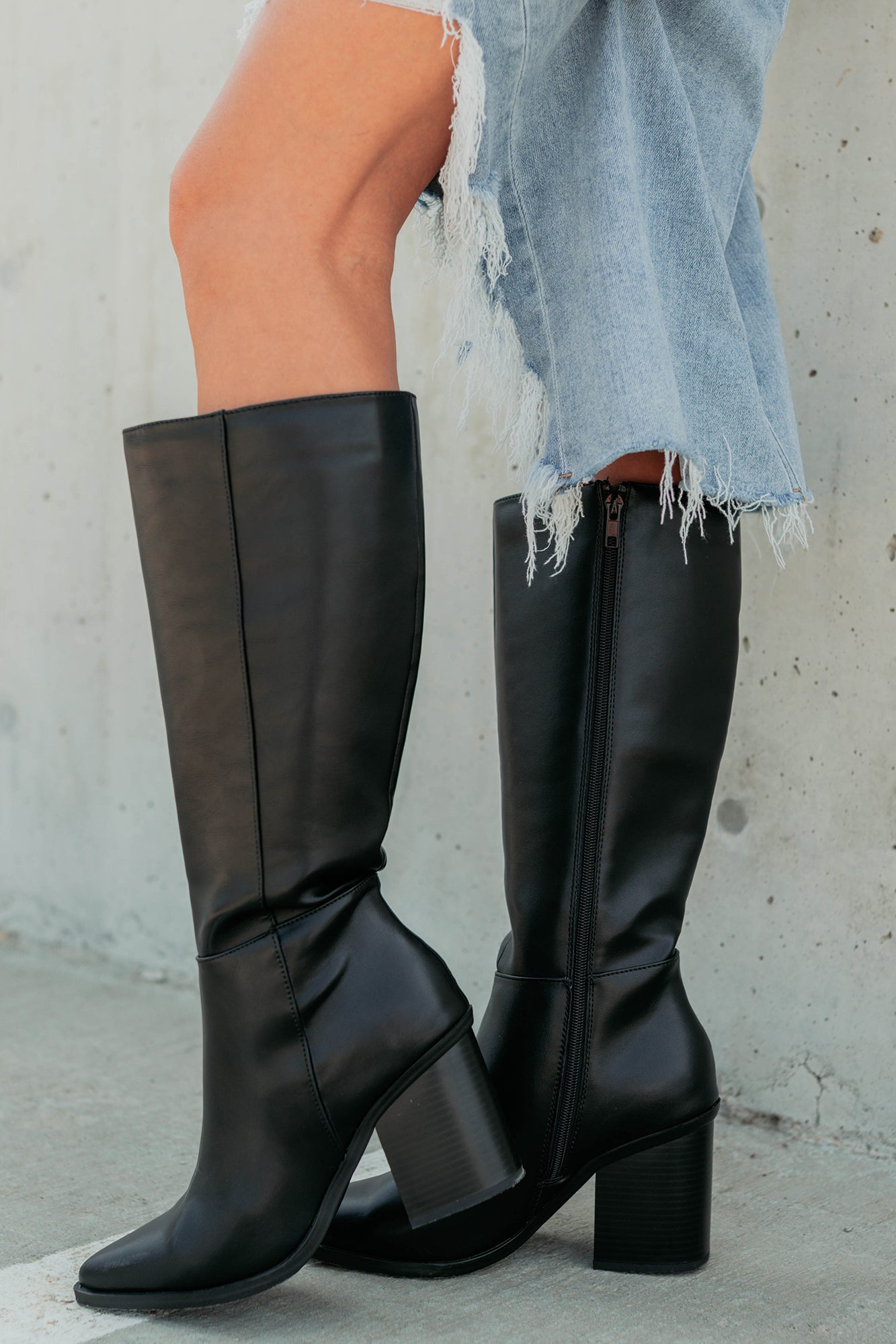 Can't Be Blamed Faux Leather Knee High Boots (Black)