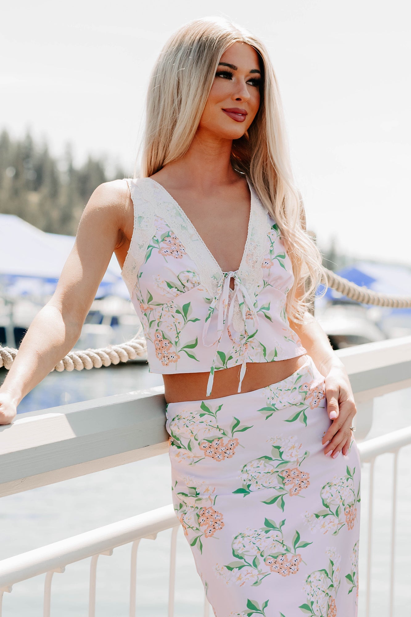 Floral Fantasy Satin Floral Tank Top (Baby Pink)