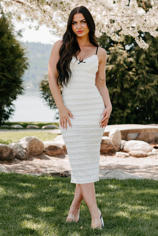 Sundays In June Ruffle Lace Midi Dress (Ivory)