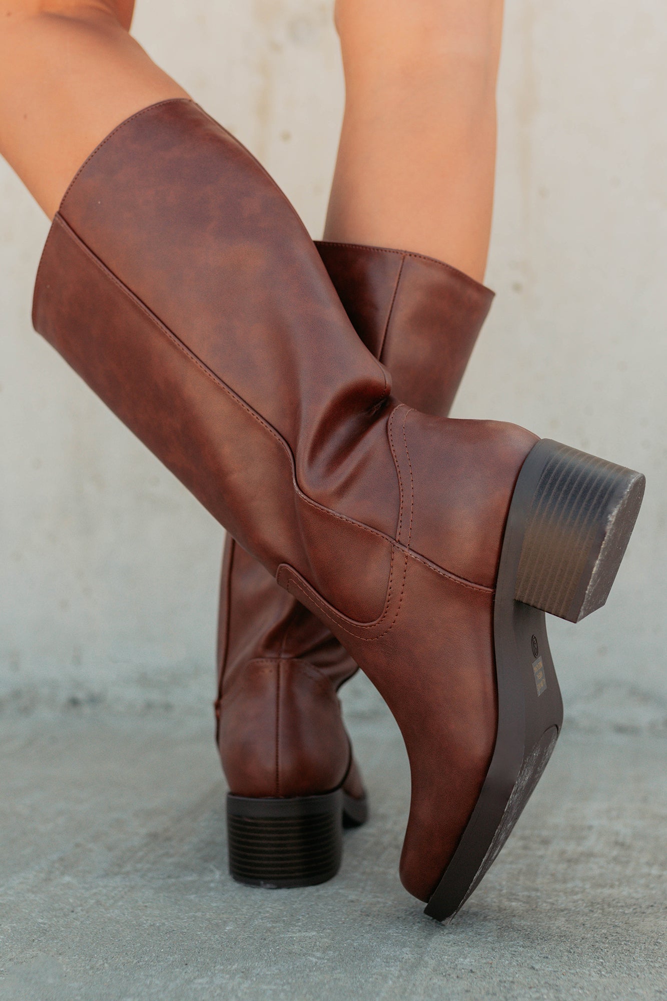 Off The Trail Mid-Calf Faux Leather Boots (Cognac)
