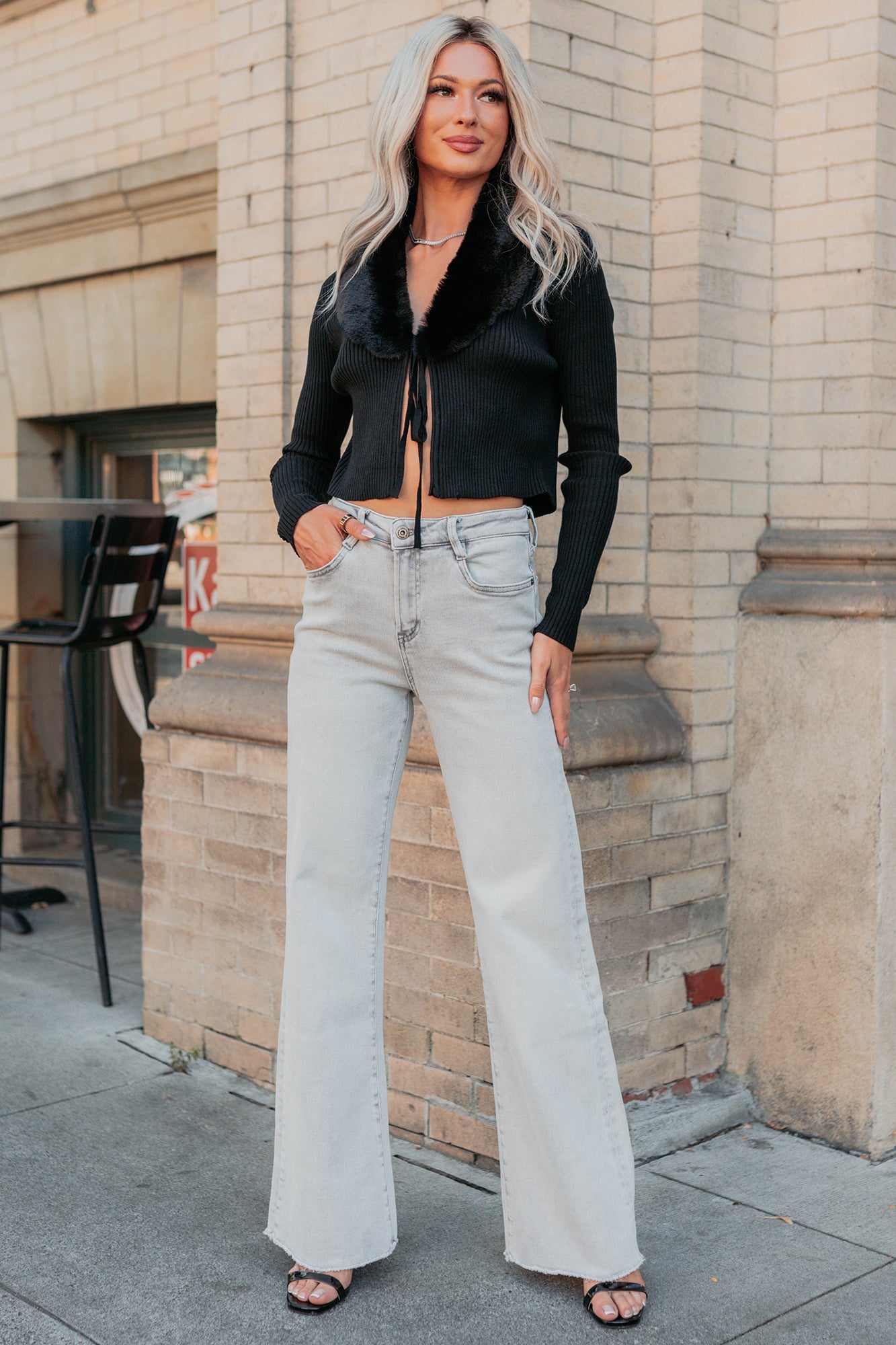 Maybrie Wide Leg Mica Denim Jeans (Platinum Grey)
