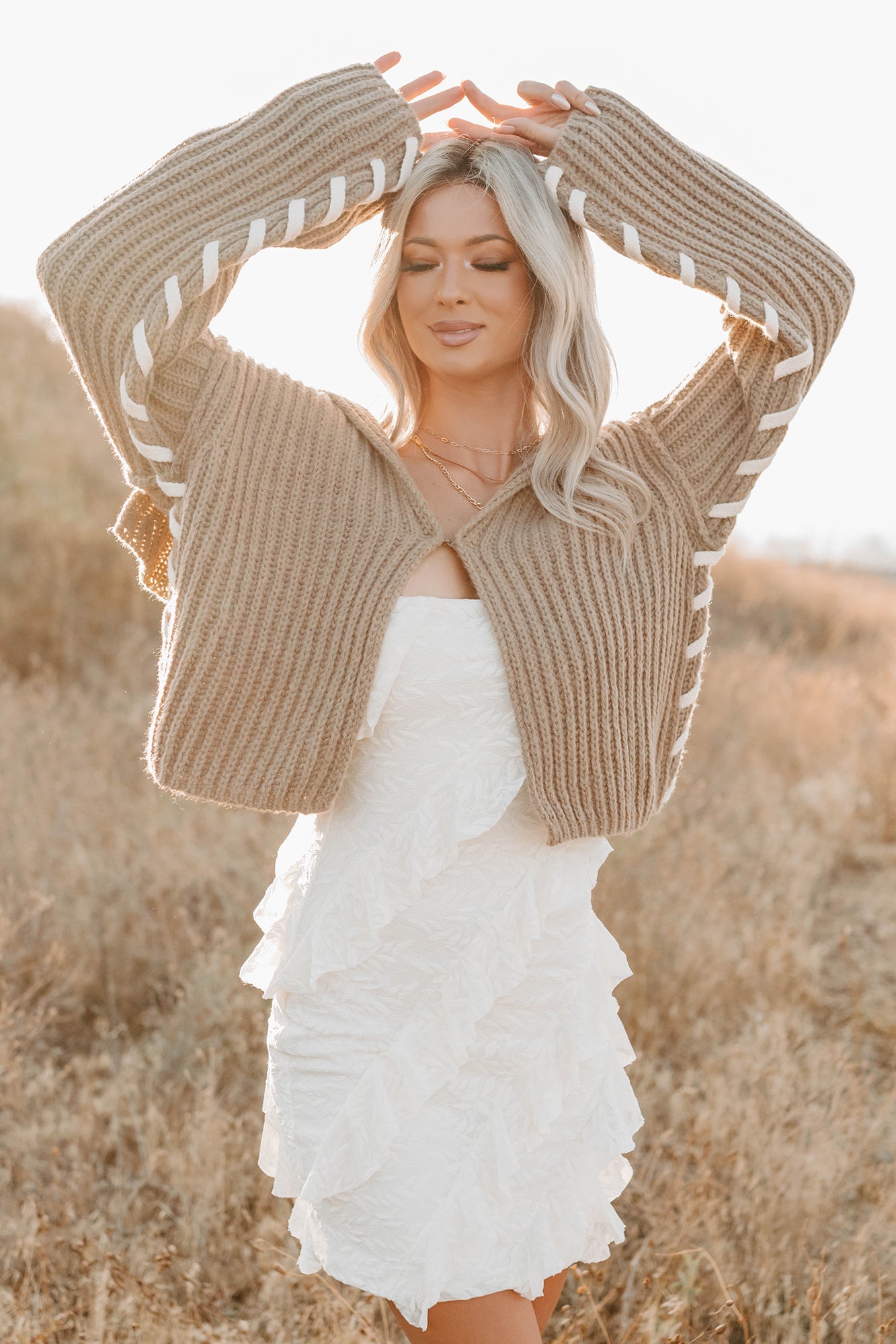 Fading Embers Stitch Sleeve Cardigan (Sand)