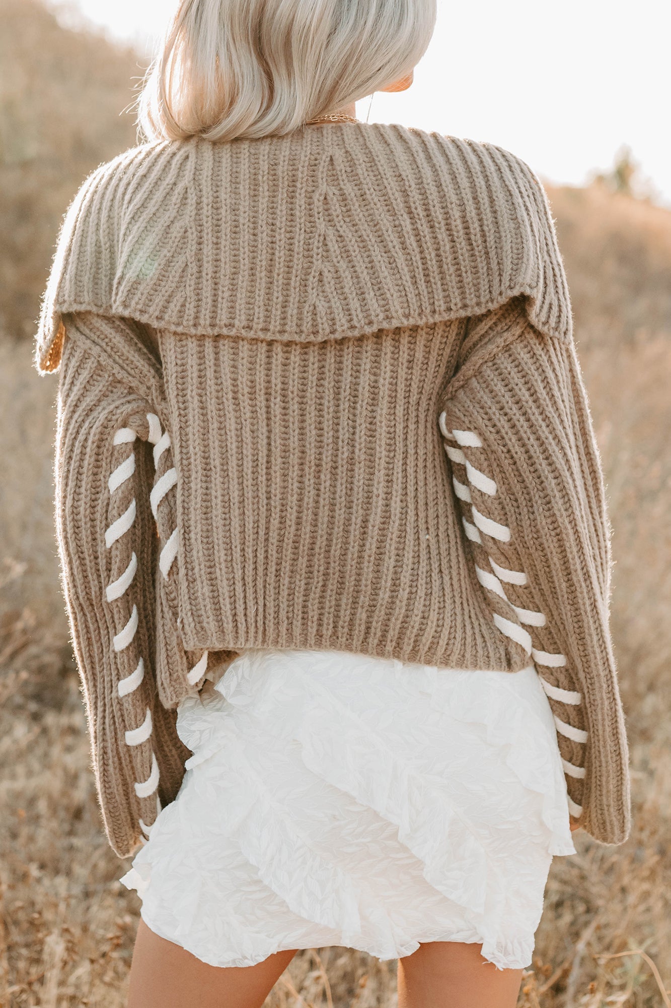 Fading Embers Stitch Sleeve Cardigan (Sand)