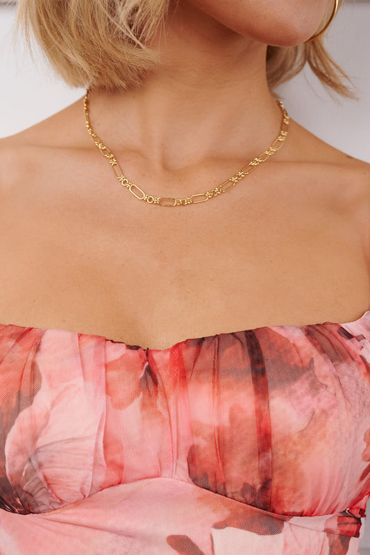 Night Shine Chain Link Detailed Necklace (Gold)