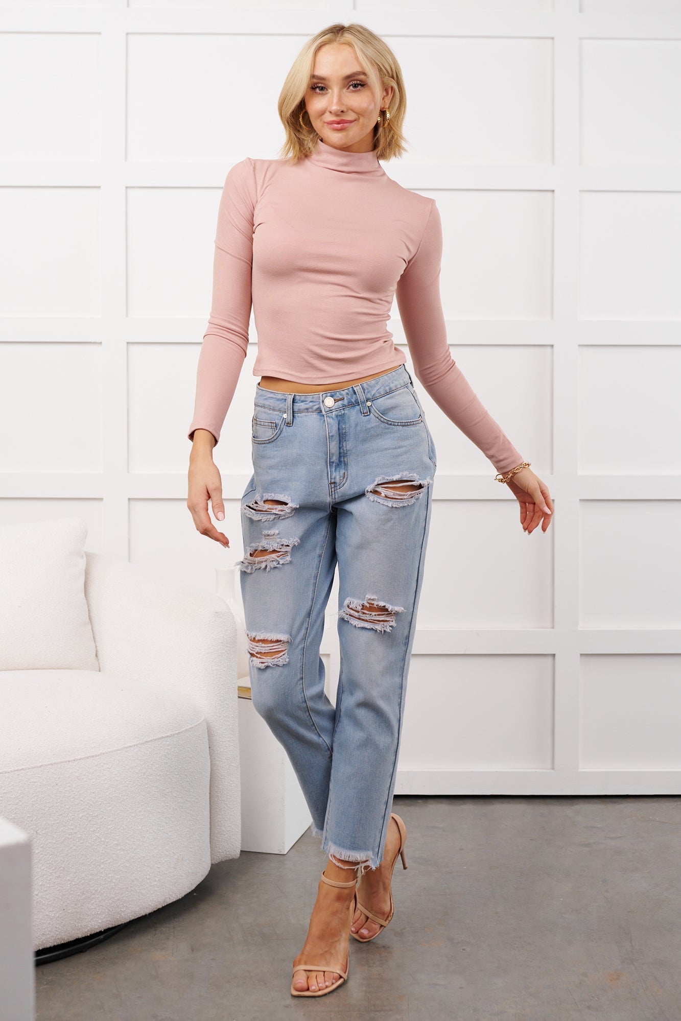 Boone High Rise Distressed Mom Jeans (Light Denim)