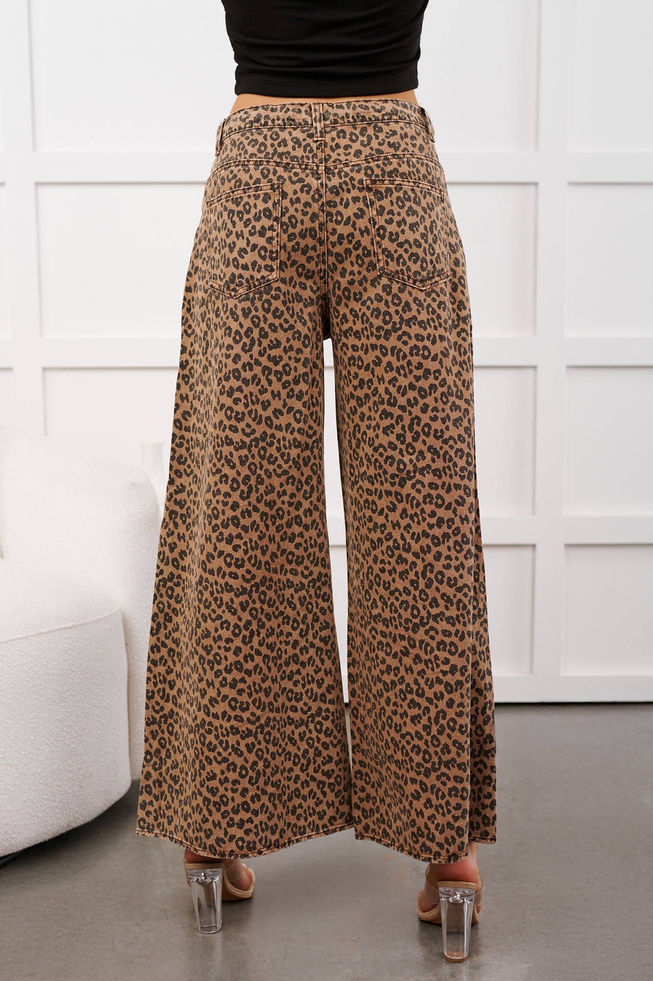 Alivia Drawstring Leopard NoaBoa Pants (Mocha/Black)