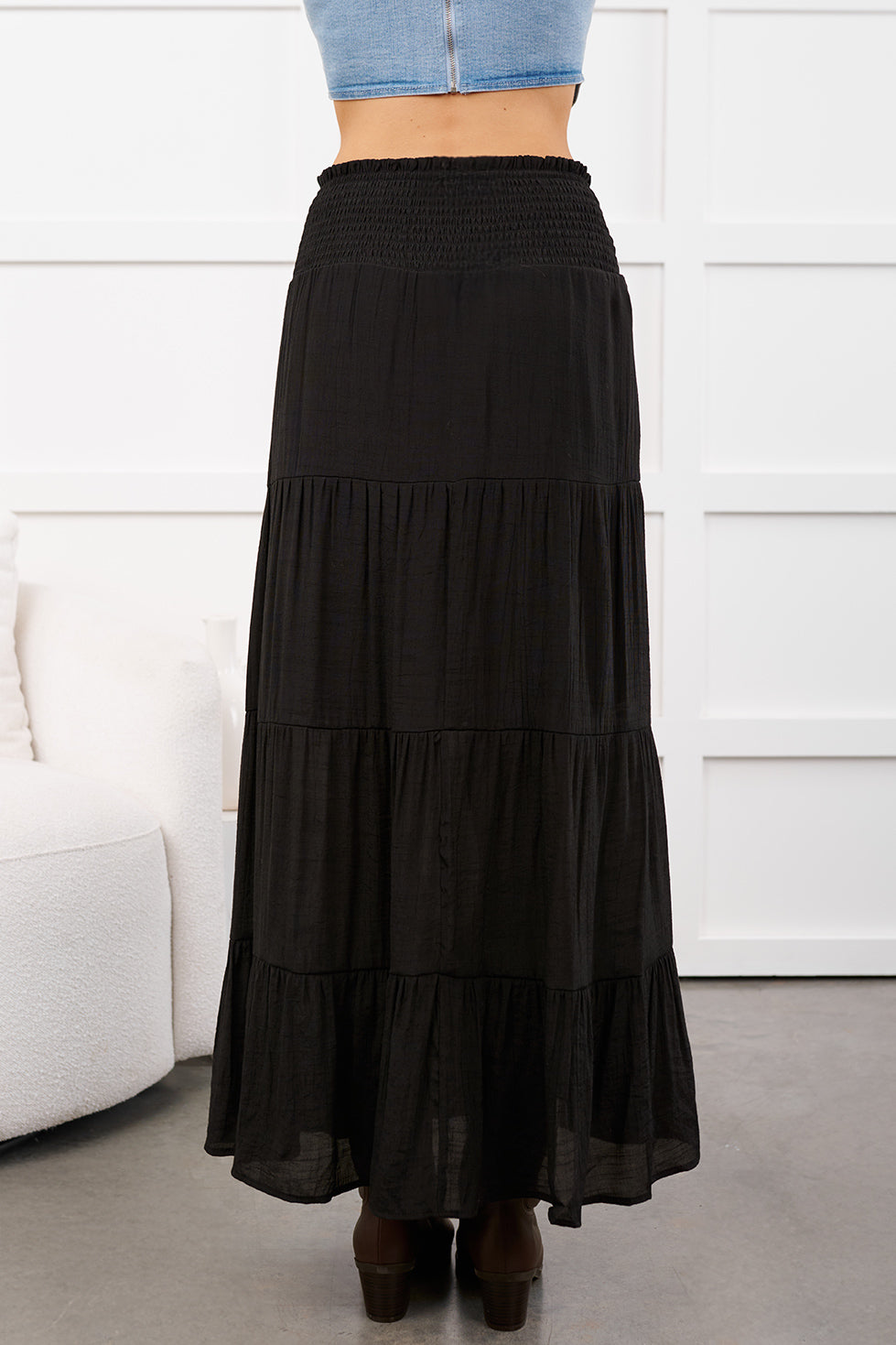 Ocean Serenade Tiered Maxi Skirt (Black)