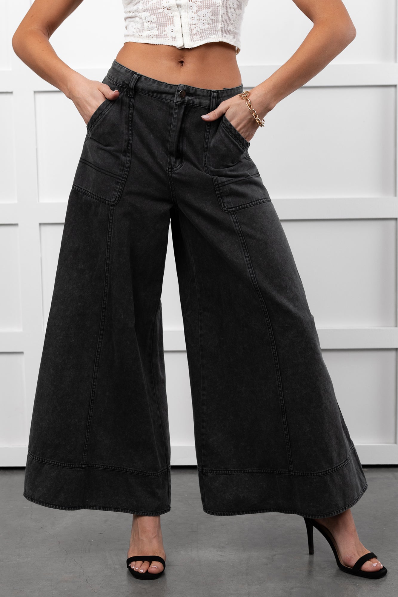 Norris Ultra Wide Leg Mustard Seed Jeans (Charcoal)
