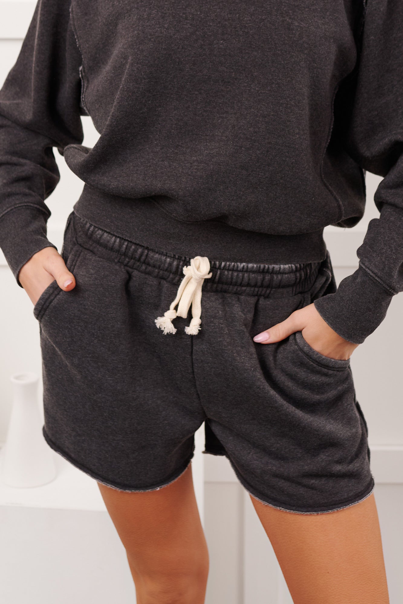 Day Off Vibes Drawstring Waist Shorts (Black)