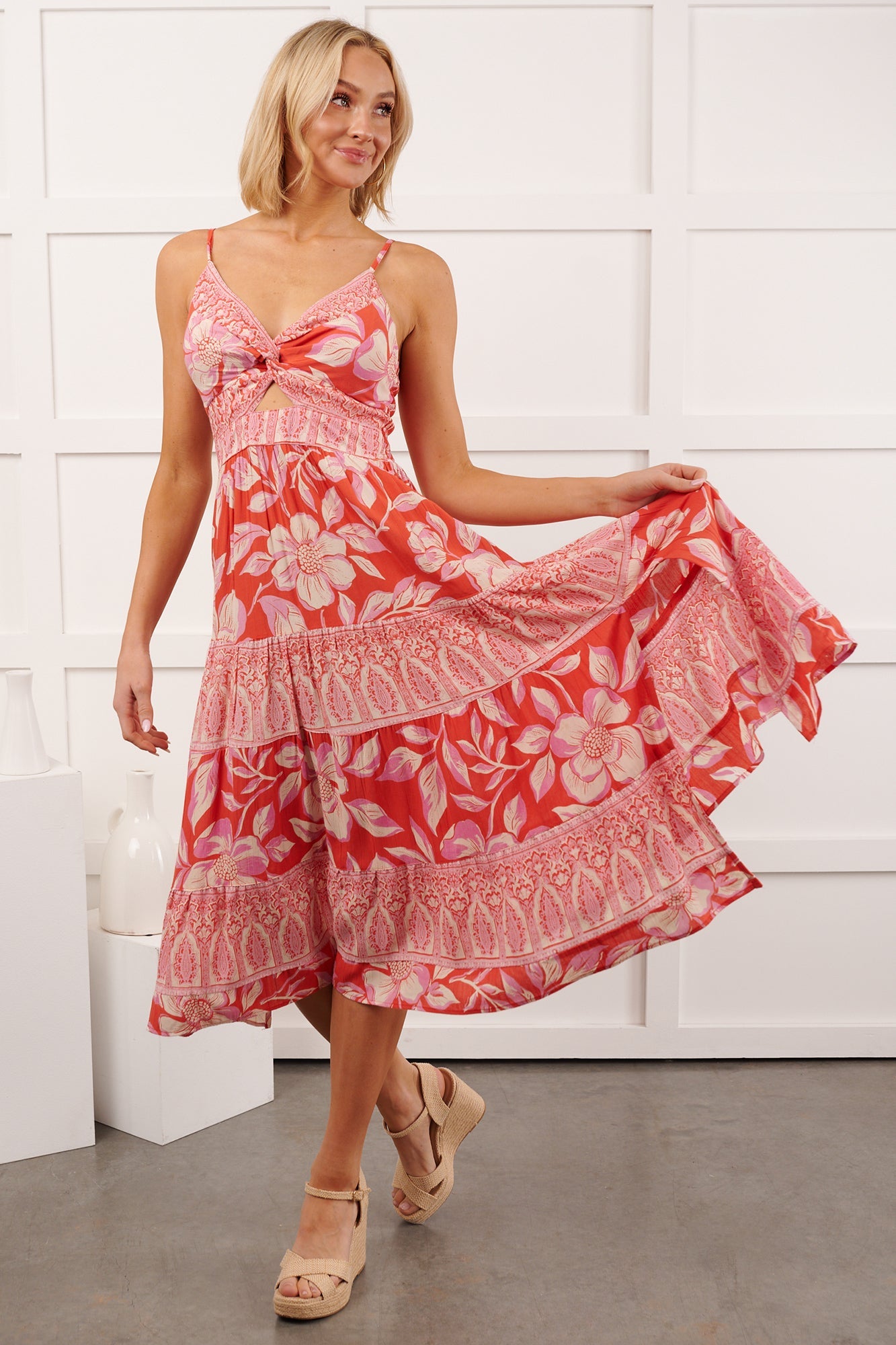 Babe Blooms Floral Sleeveless Maxi Dress (Red)