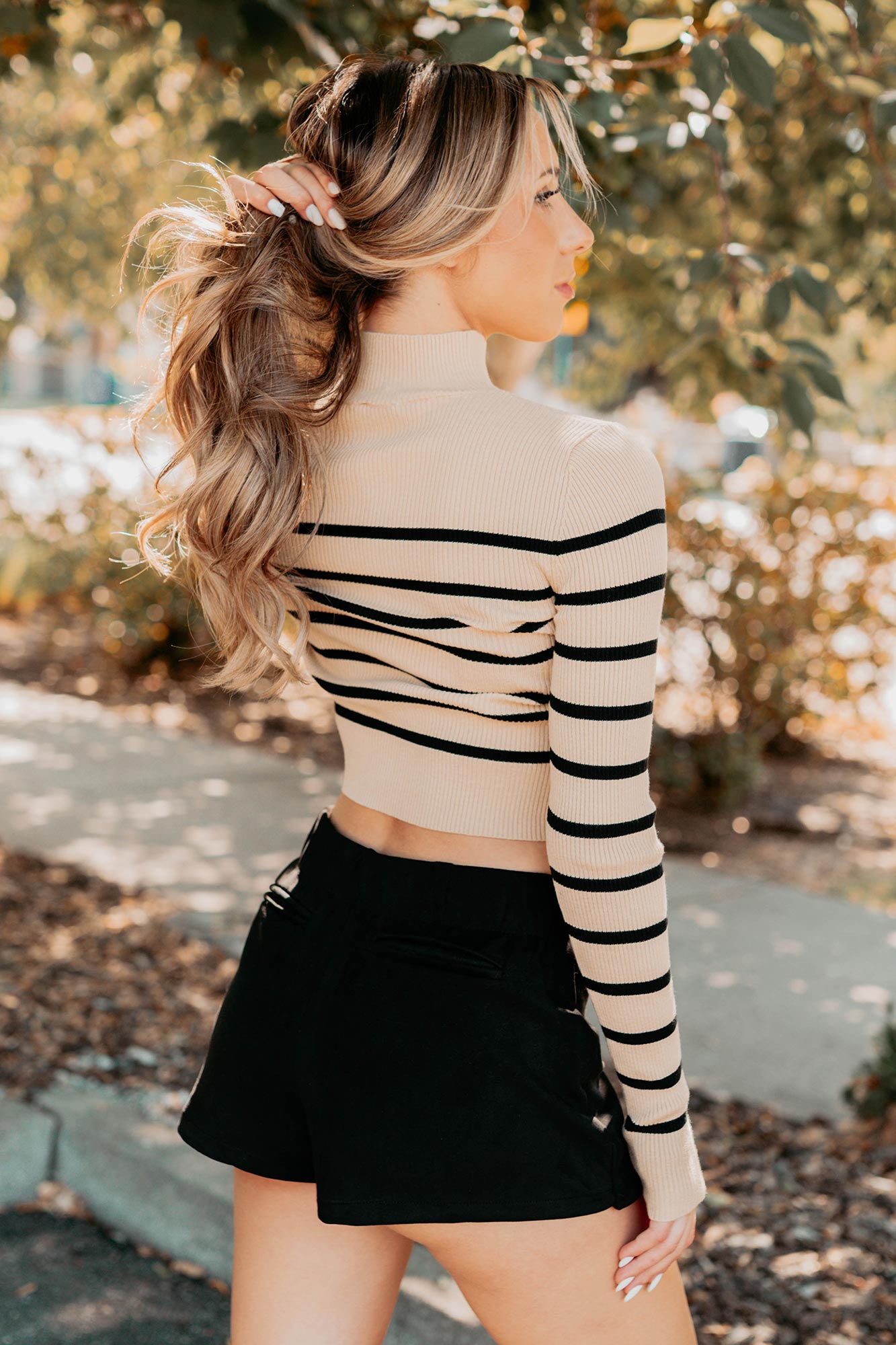Blissful Rest Striped Mock Neck Sweater Top (Taupe/Black)