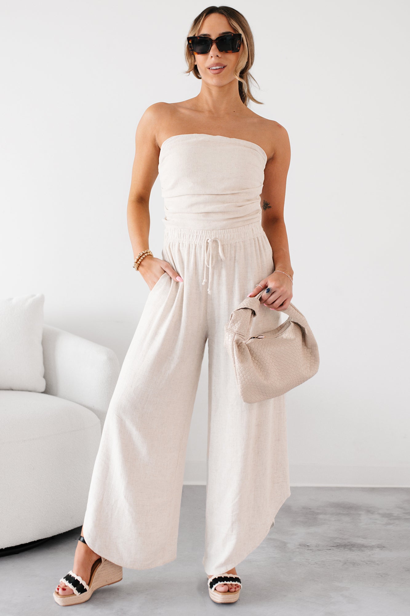 Breezy Hour High Rise Linen Pants (Oat)