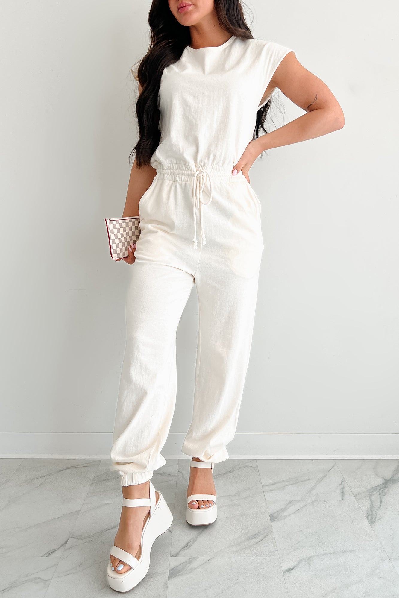 Just The Basics Short Sleeve Jumpsuit (Ivory)