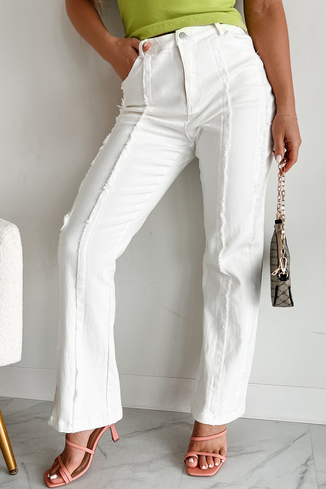 Controversial Views Frayed Flare Jeans (White)