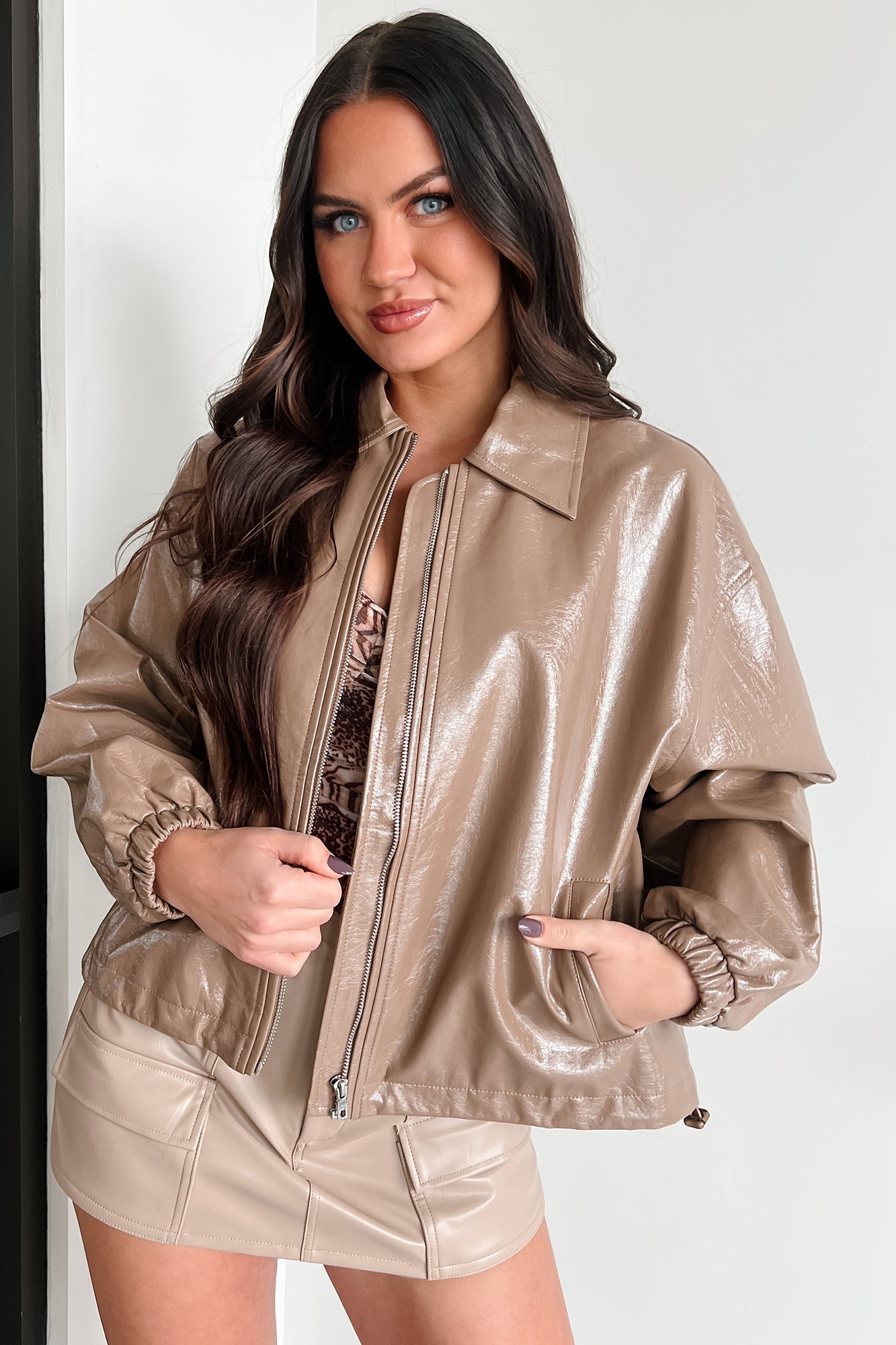 Always Opinionated Patent Leather Jacket (Brown)