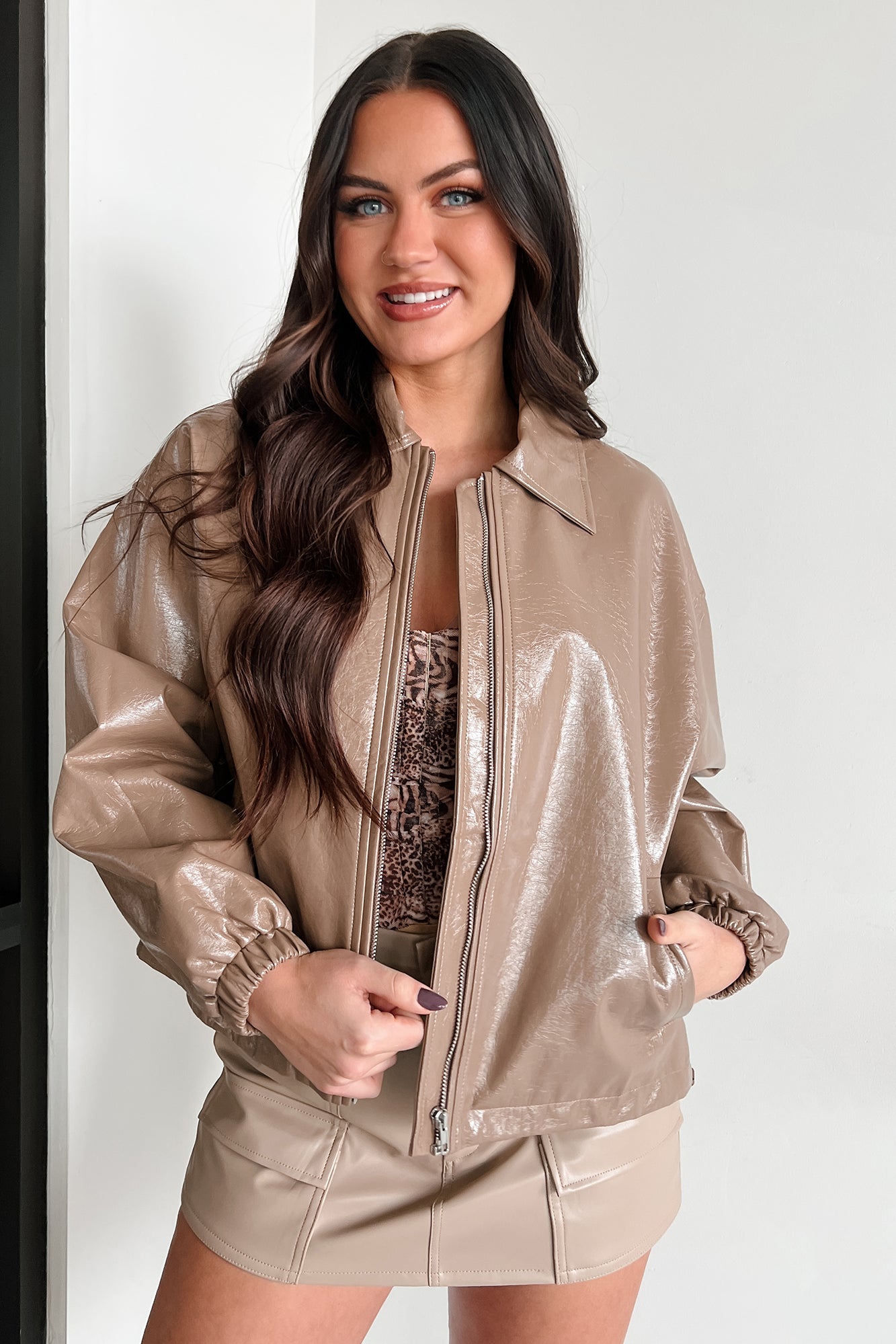 Always Opinionated Patent Leather Jacket (Brown)