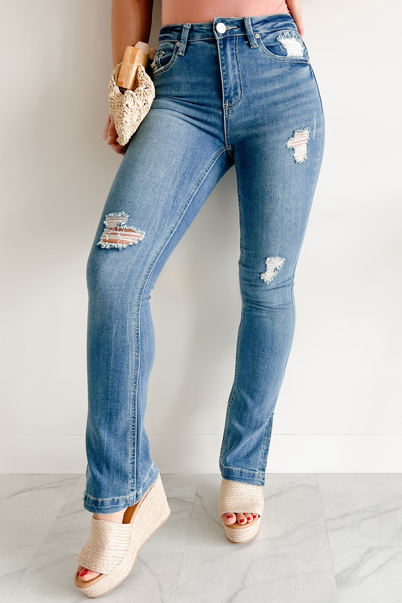 Ellington Distressed Indigo Reign Bootcut Jeans (Medium Light)