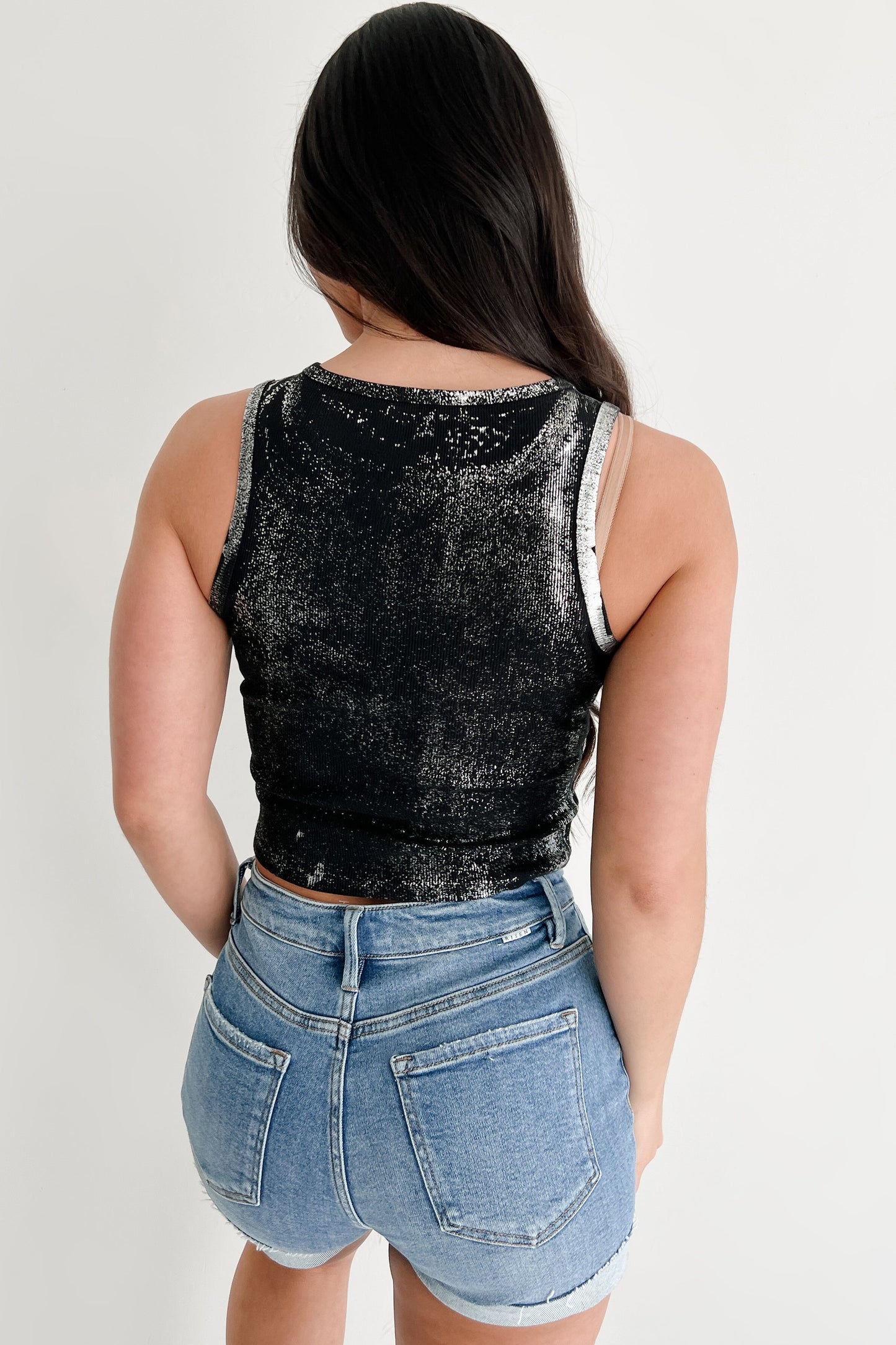 Have It Both Ways Metallic Tank Top (Black)