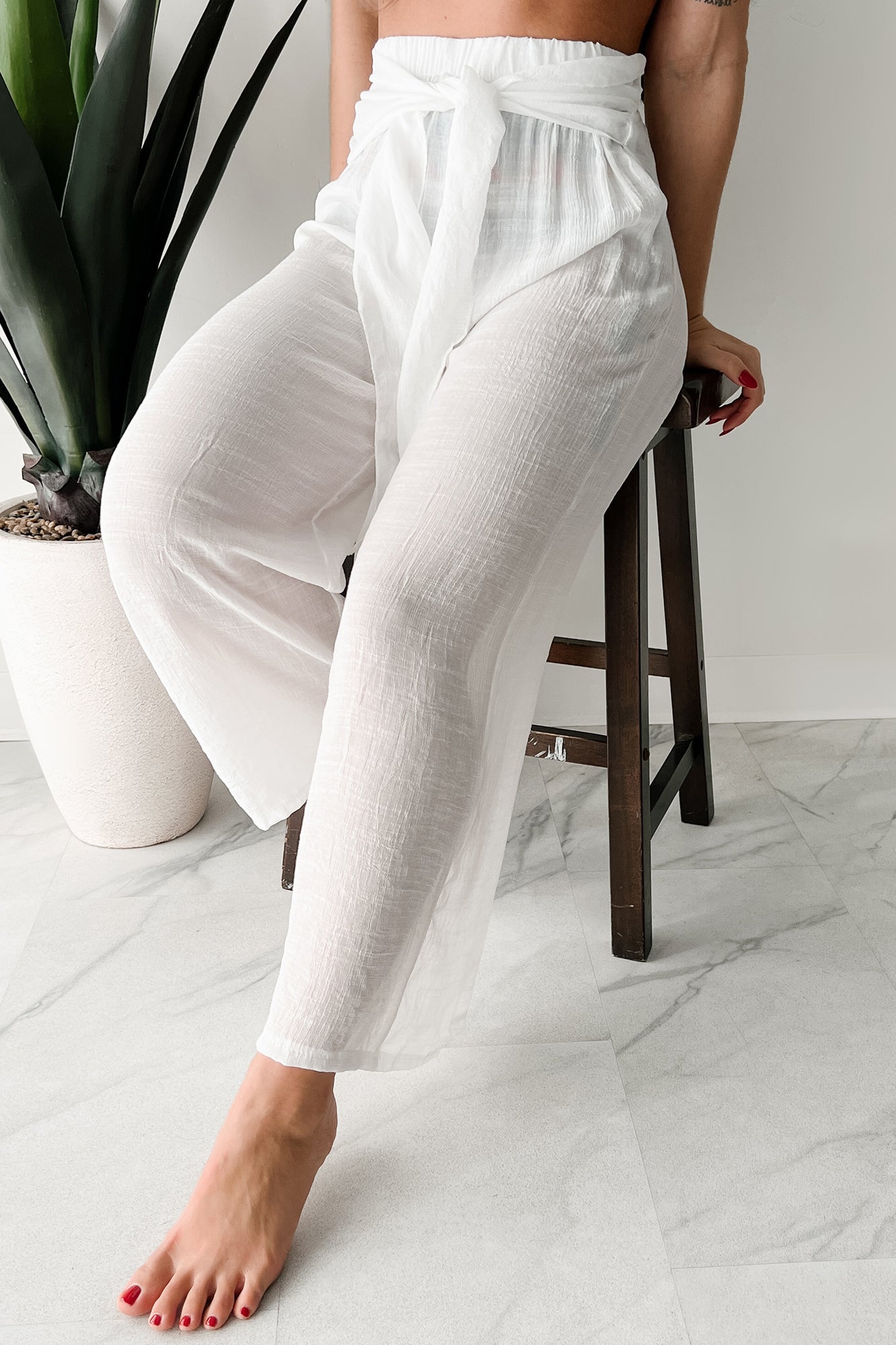 In Full Swing Wide Leg Linen Pants (White)