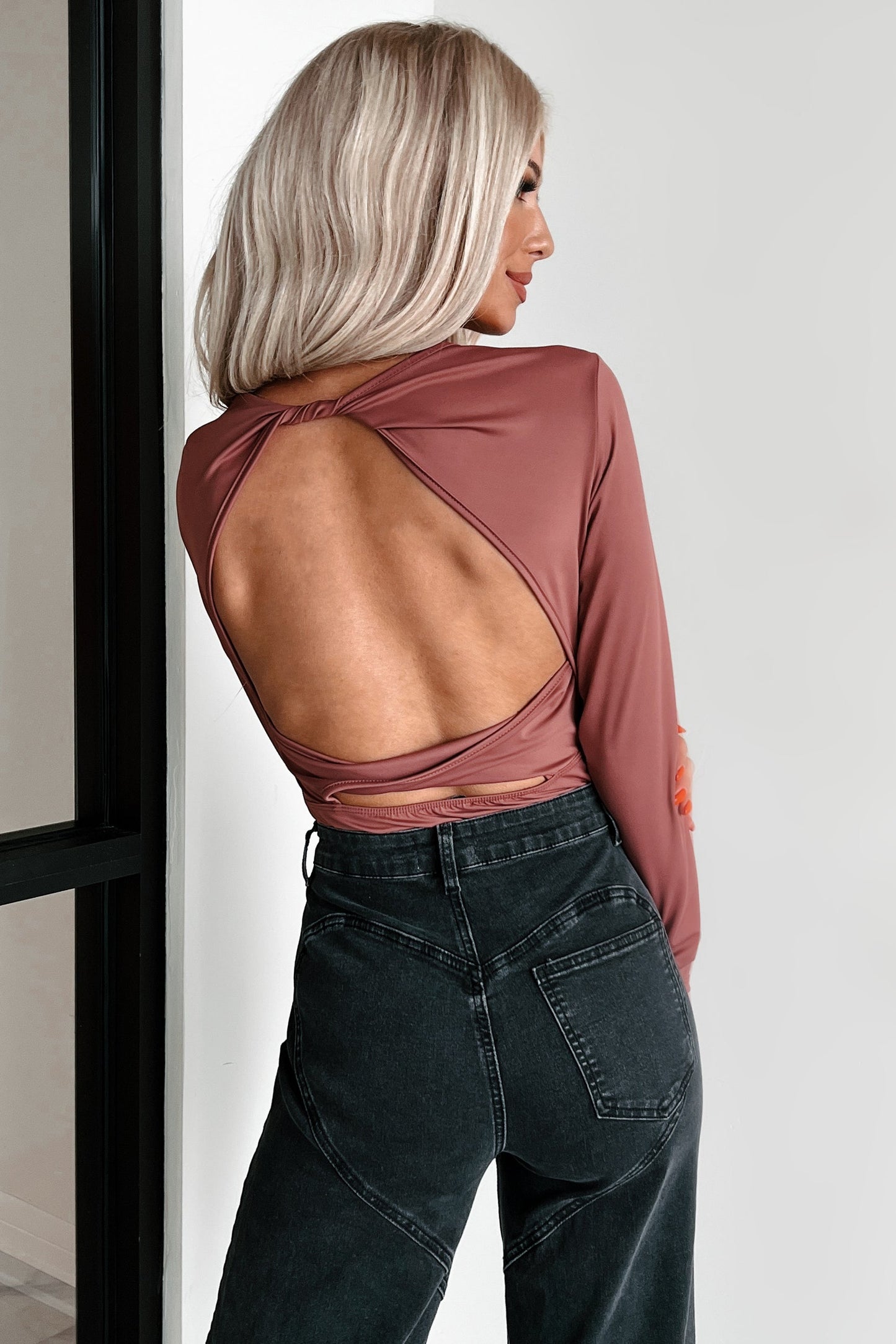 Diana Open Back Bodysuit (Red Mauve)