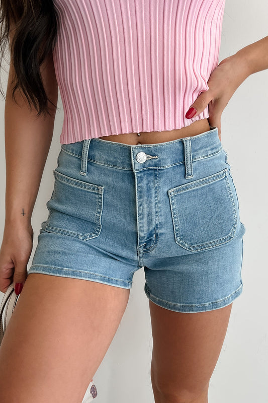Loxley High Rise Patch Pocket Eunina Denim Shorts (Medium Light)
