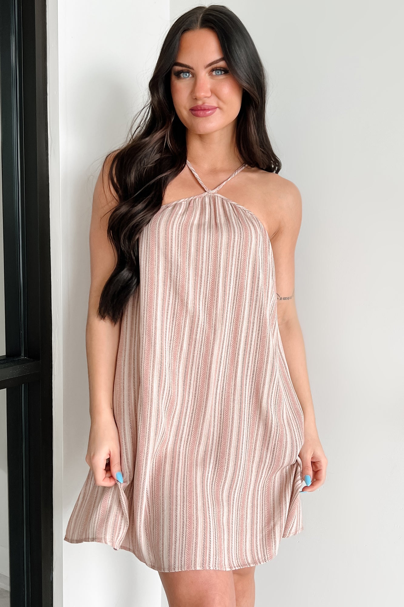 Breezy & Blooming Printed Halter Mini Dress (Rose)