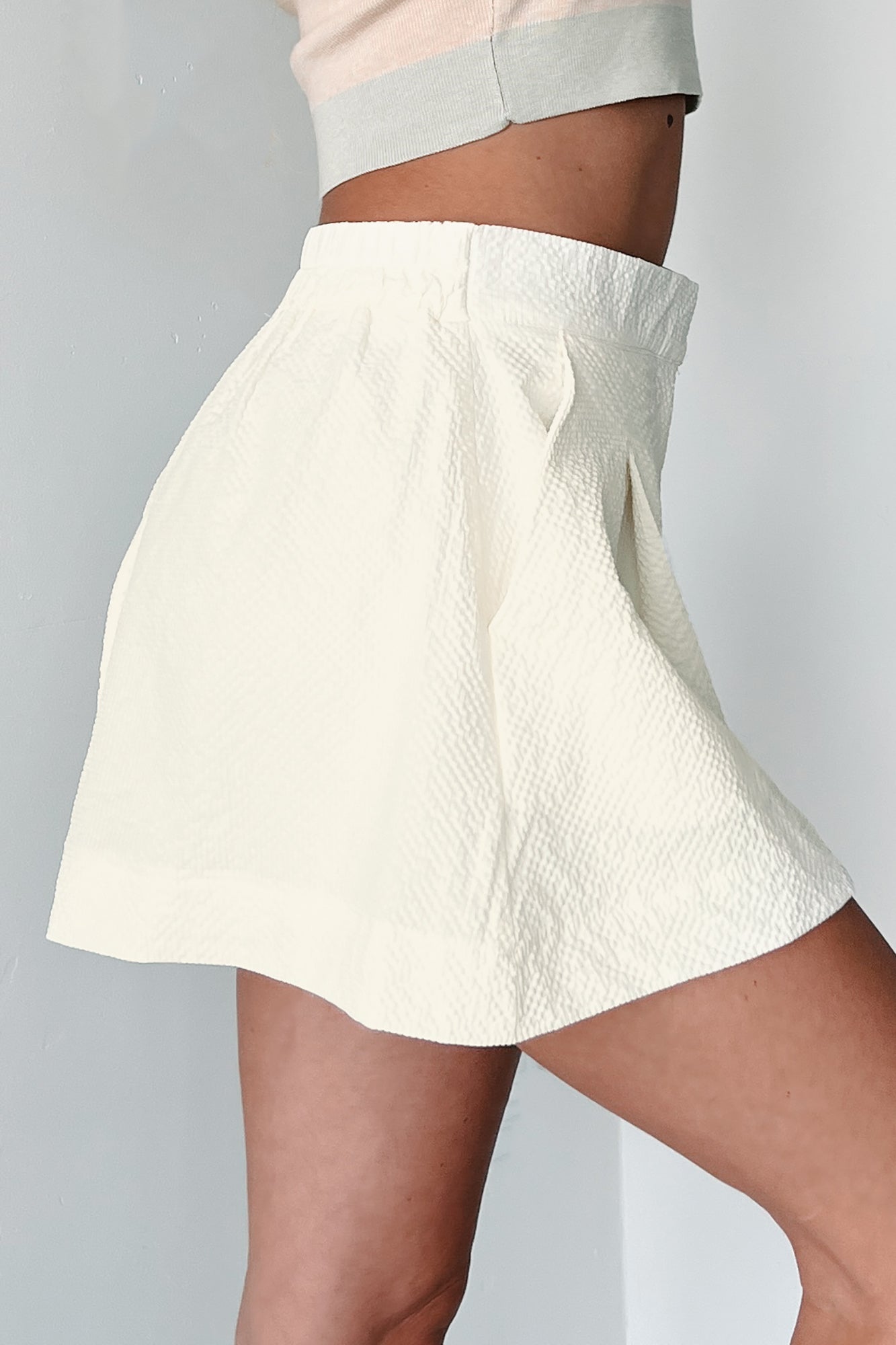 Elaborate Stories Textured High Waist Shorts (Ivory)