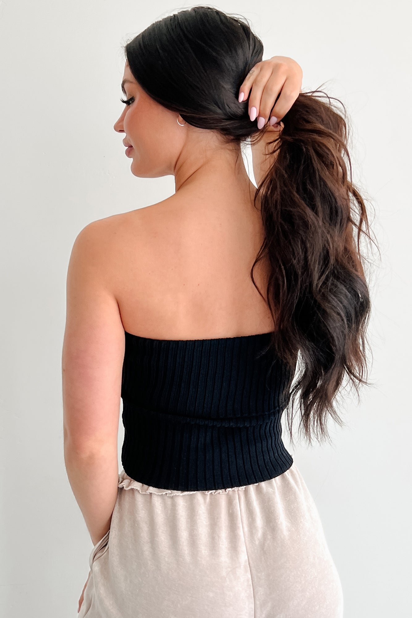Cozy Corner Ribbed Strapless Fold Over Top (Black)