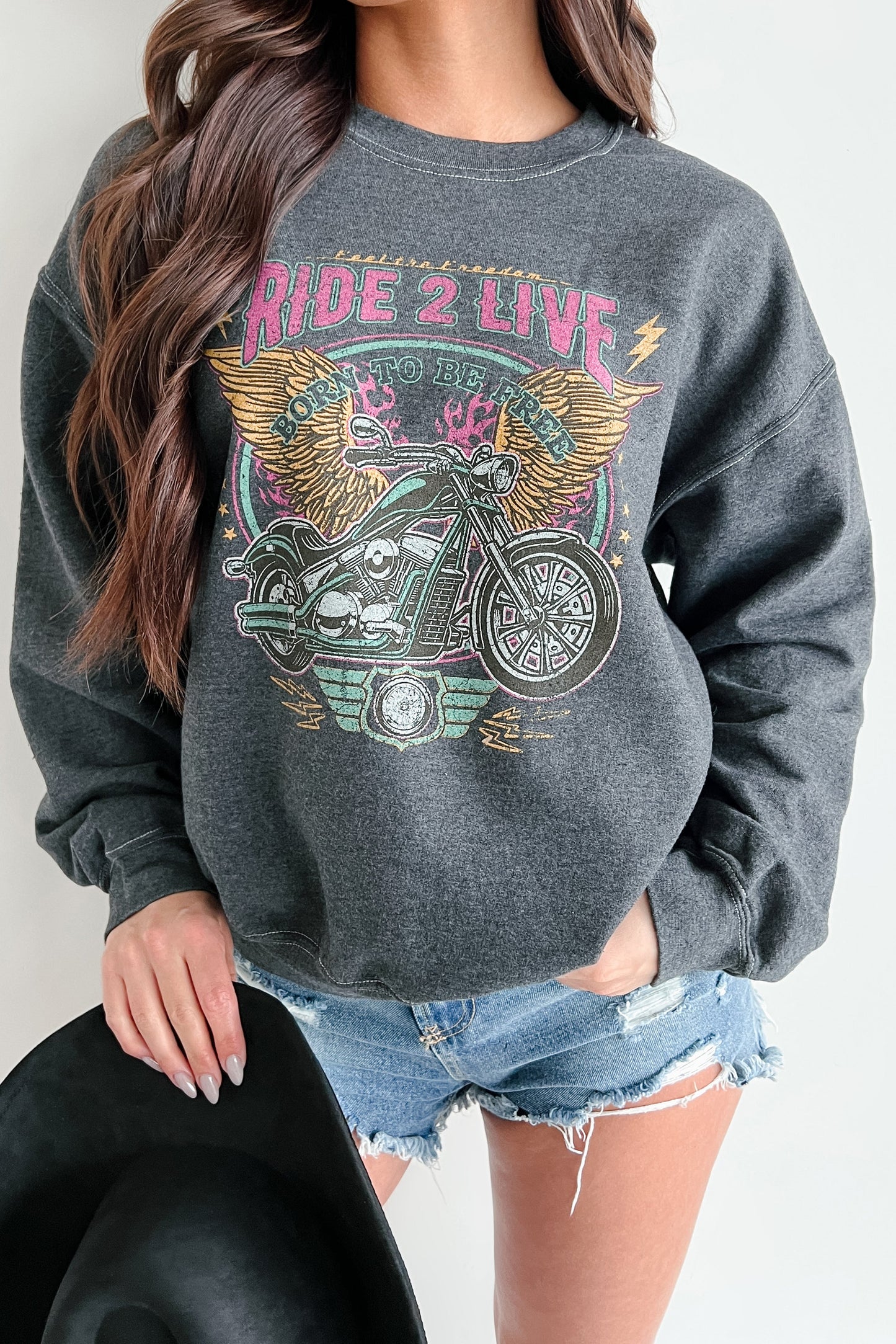 "Ride 2 Live" Graphic Sweatshirt (Washed Black)