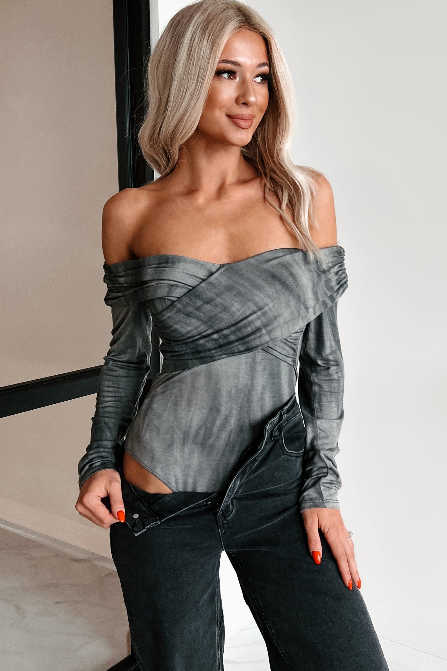 Kora Off The Shoulder Bodysuit (Black/Grey)