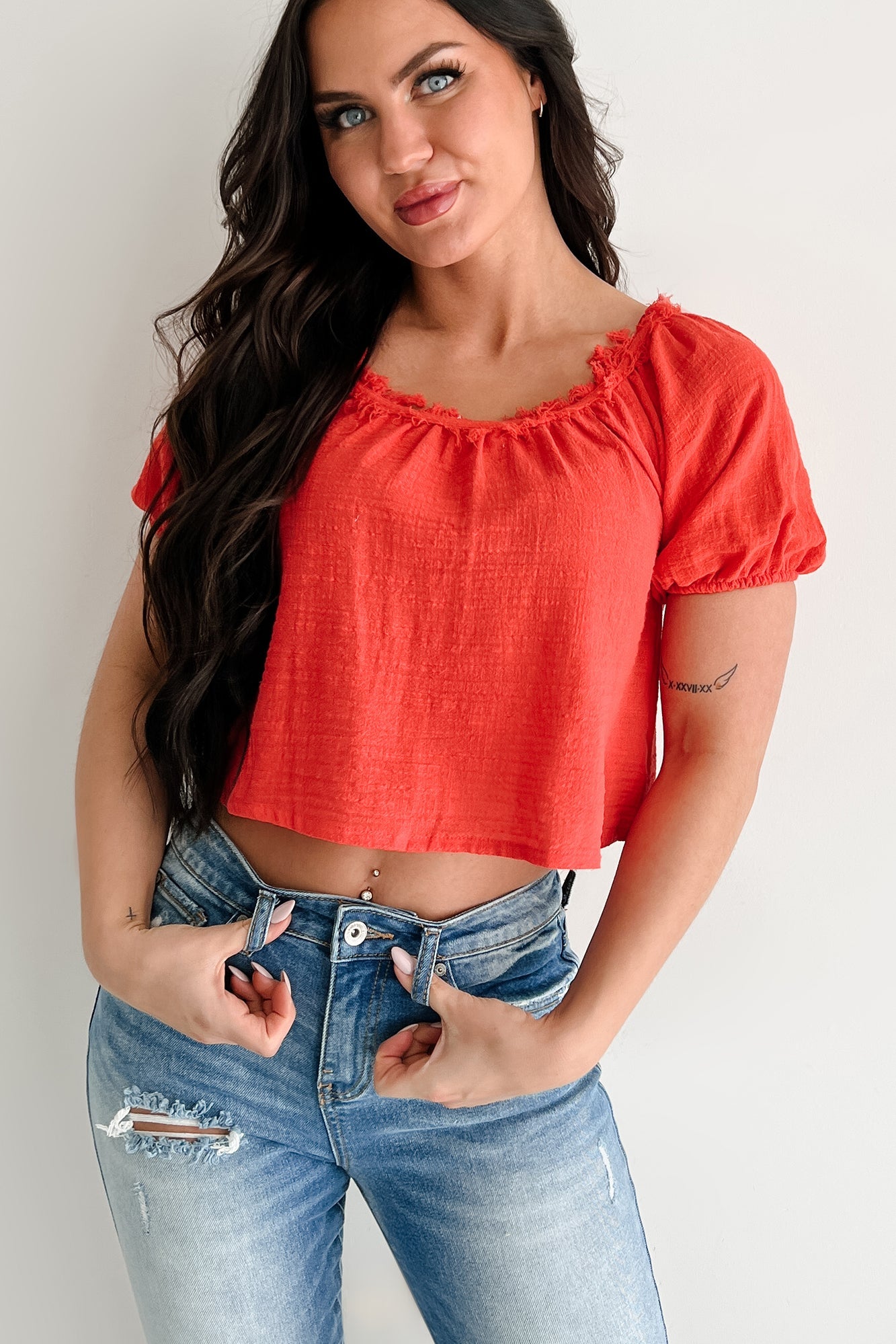 Heart In The Clouds Puff Sleeve Top (Coral)
