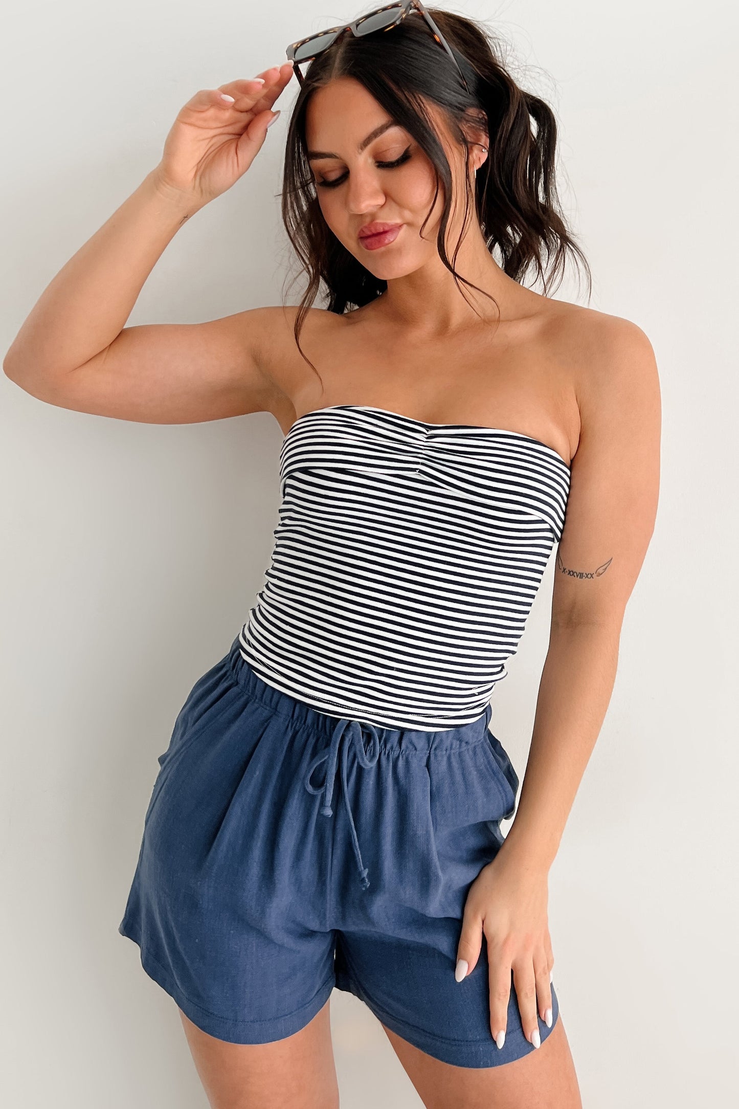 Weekend Vibes Striped Tube Top (Navy/White)