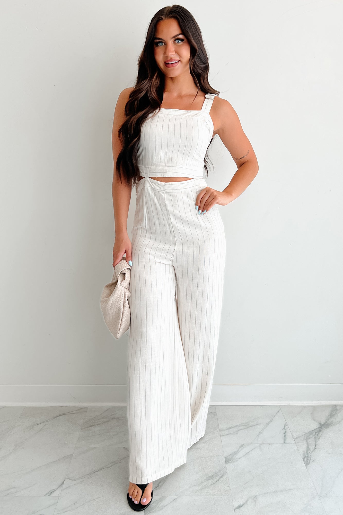 Days Like This Striped Cut-Out Jumpsuit (Oatmeal)