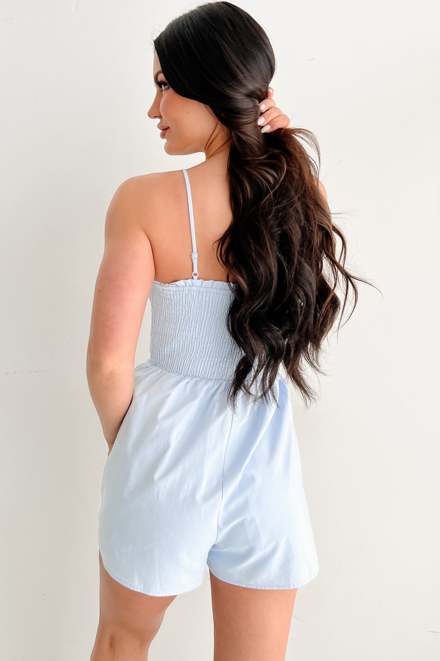 Petals Of Joy Smocked Sleeveless Romper (Sky Blue)