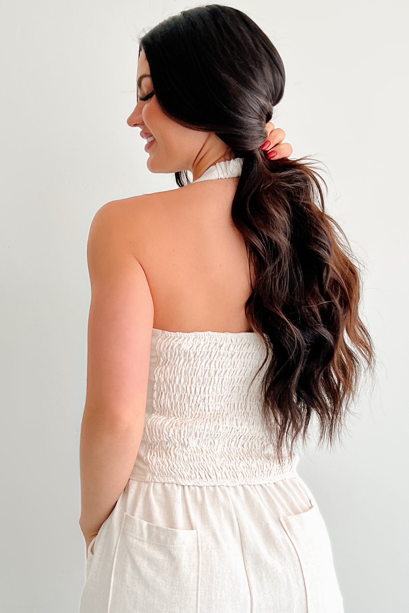 Champagne Sparkle Linen Halter Top (Oat)