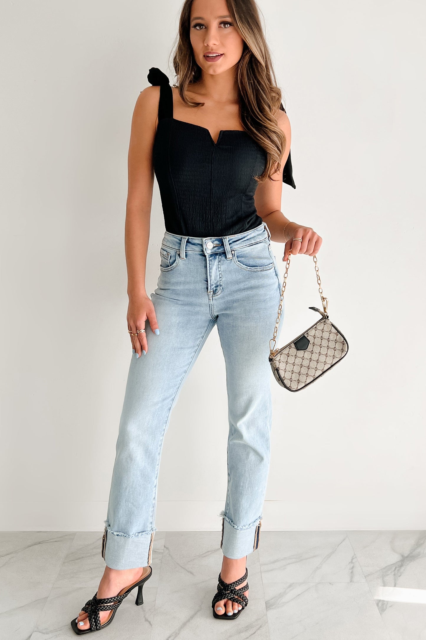 A Stitch In Time V-Notch Tie Strap Bodysuit (Black)