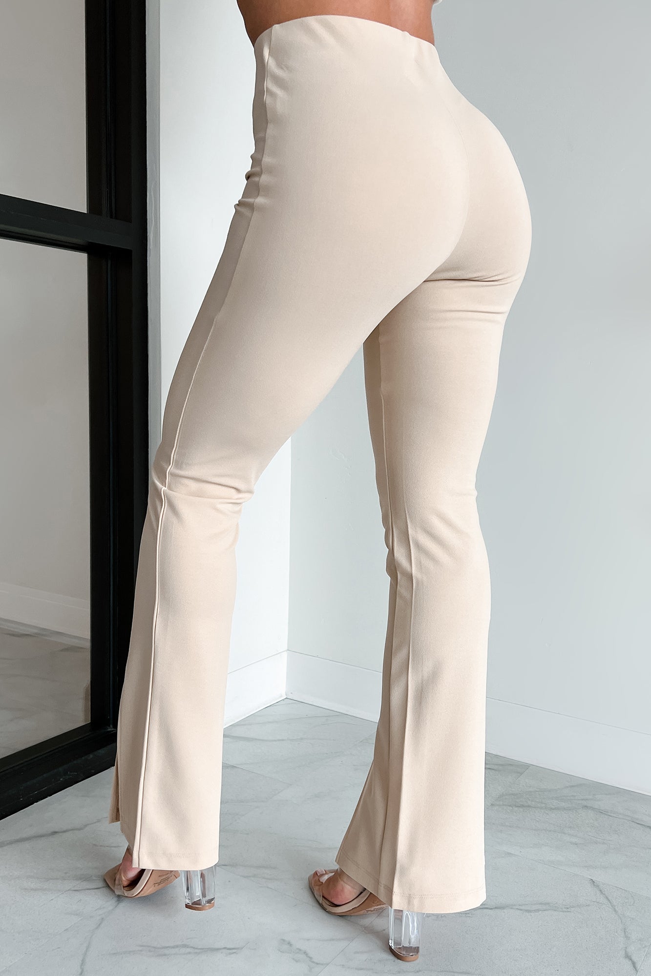 Pure Class Pintuck Hem Slit Pants (Sand)