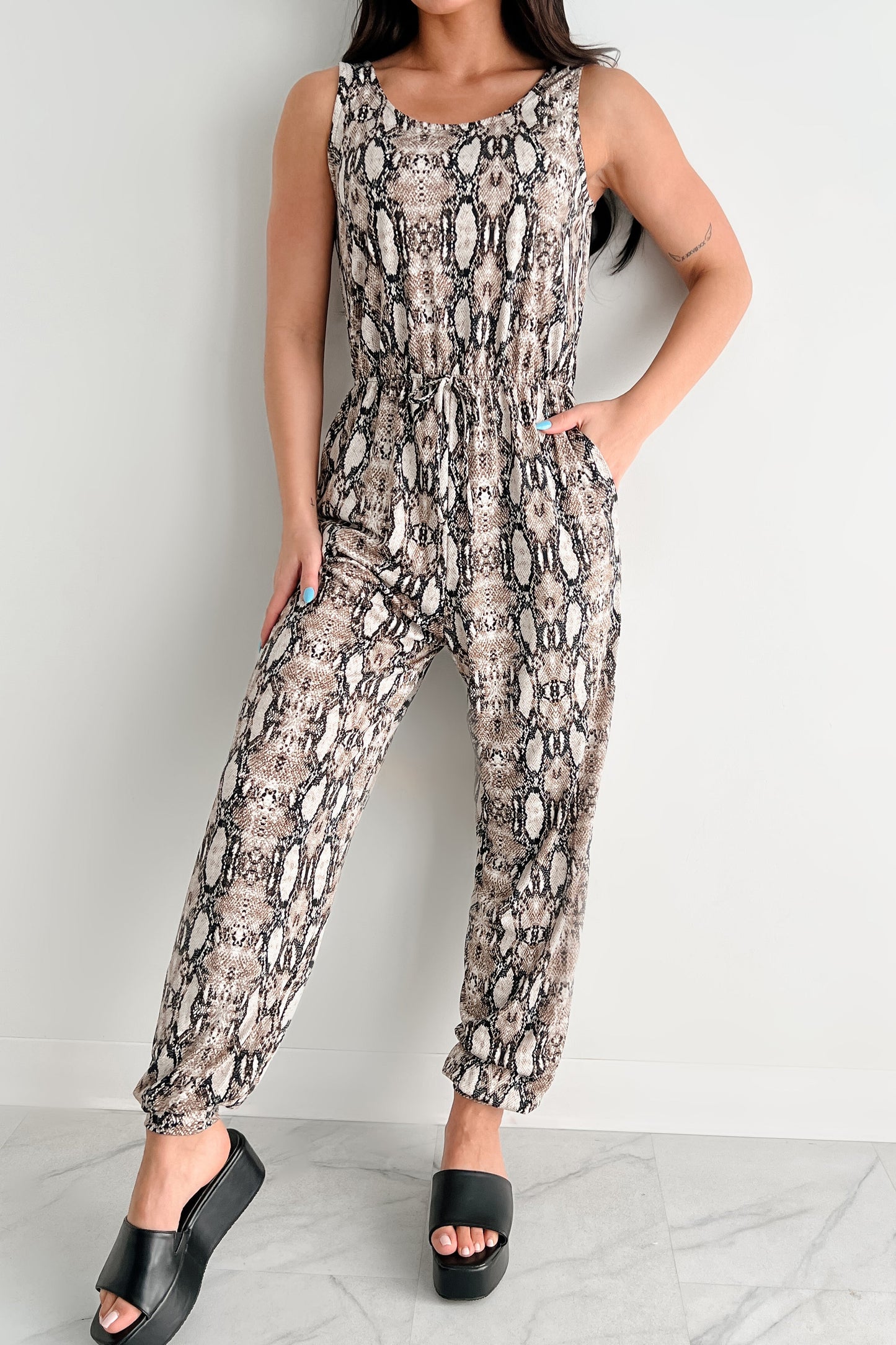 Revel In Radiance Snake Print Jumpsuit (Brown/Multi)