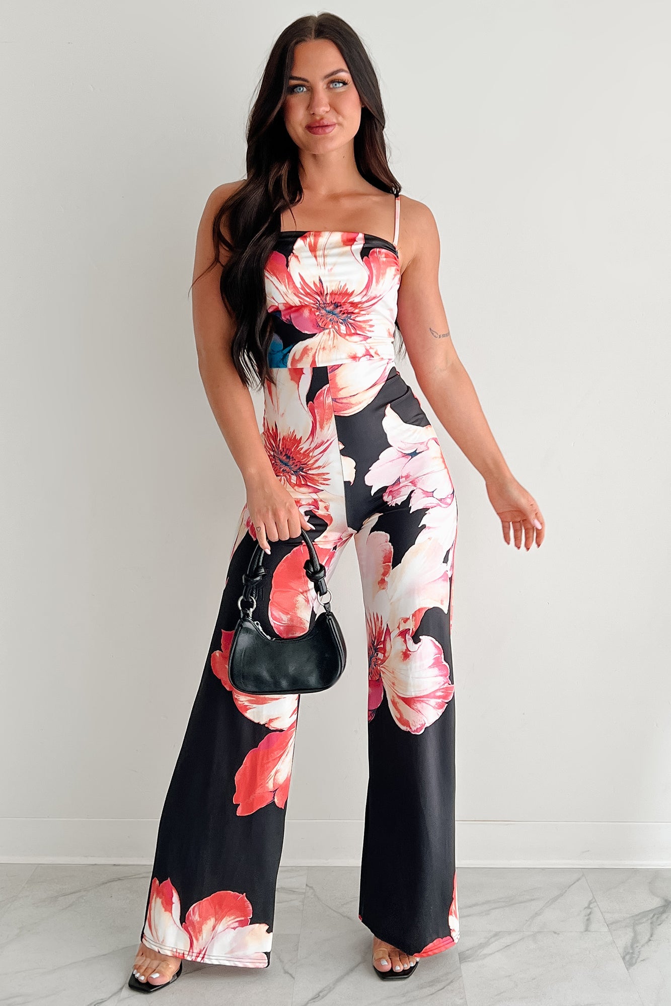 Peony Promise Sleeveless Floral Jumpsuit (Black/Multi)