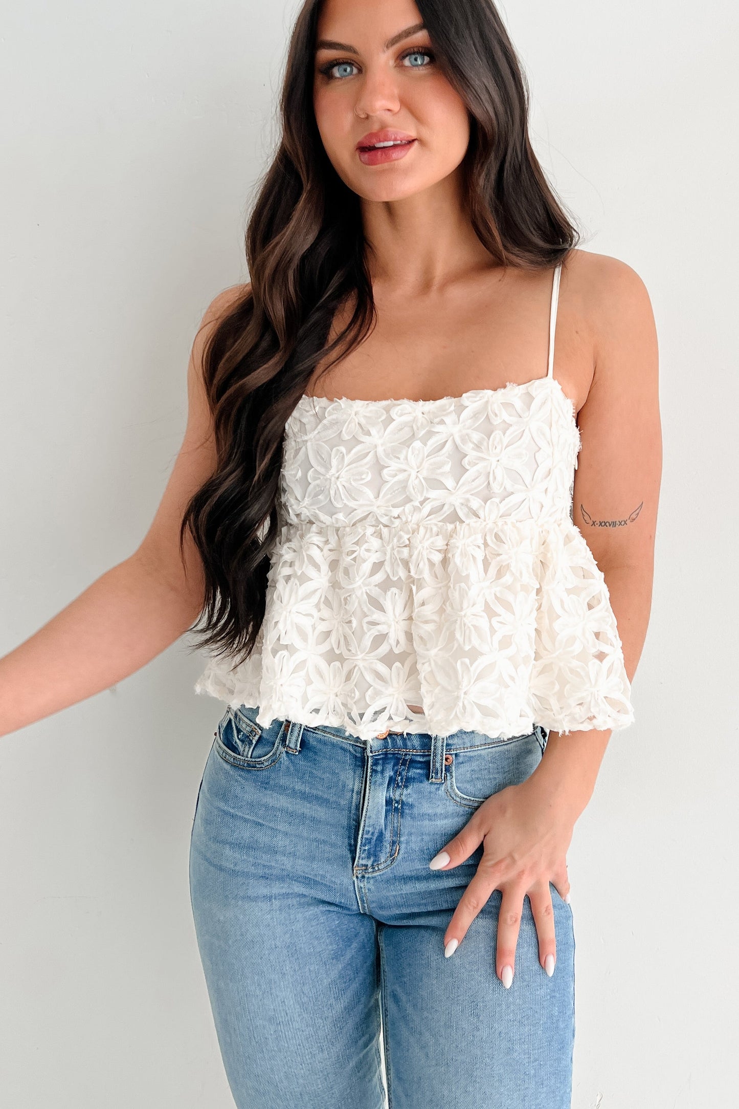 Modern Icon Textured Floral Babydoll Tank (Cream)