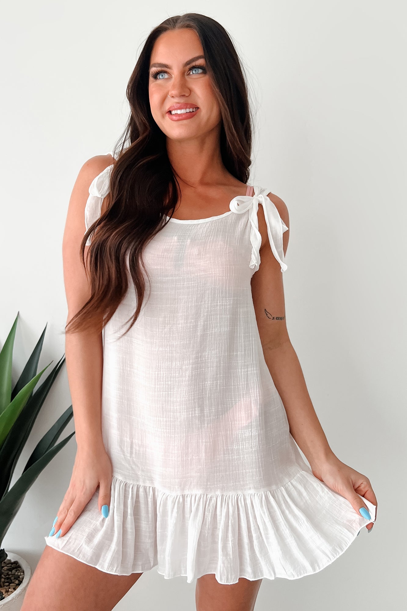 Flip-Flop Weather Linen Cover Up Dress (White)
