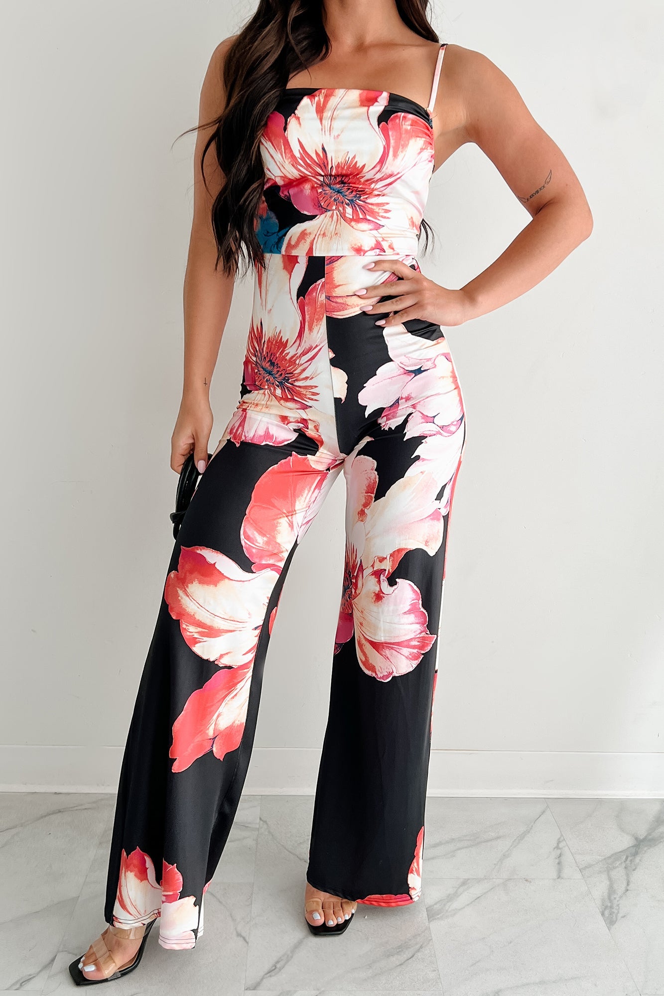 Peony Promise Sleeveless Floral Jumpsuit (Black/Multi)