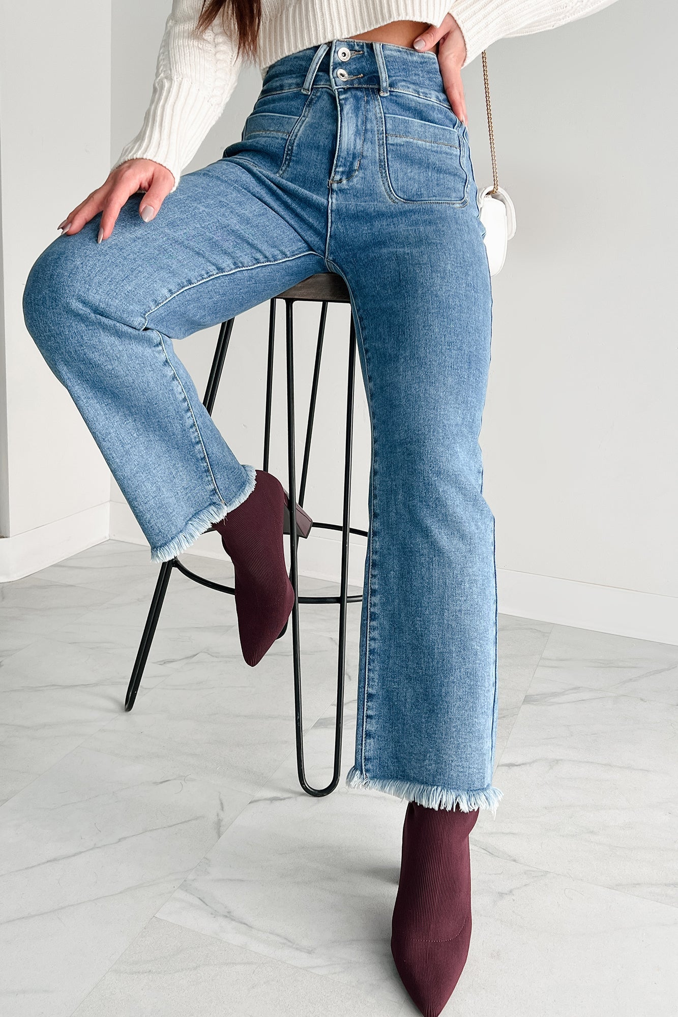 Harris High Rise Special A Frayed Hem Straight Leg Jeans (Medium)