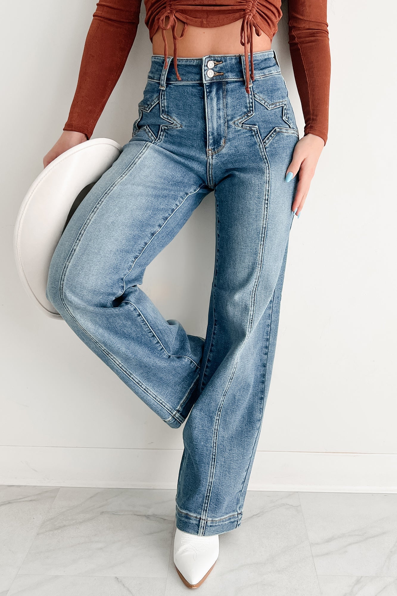 Ella Star Front Seam Wide Leg Judy Blue Jeans (Medium)
