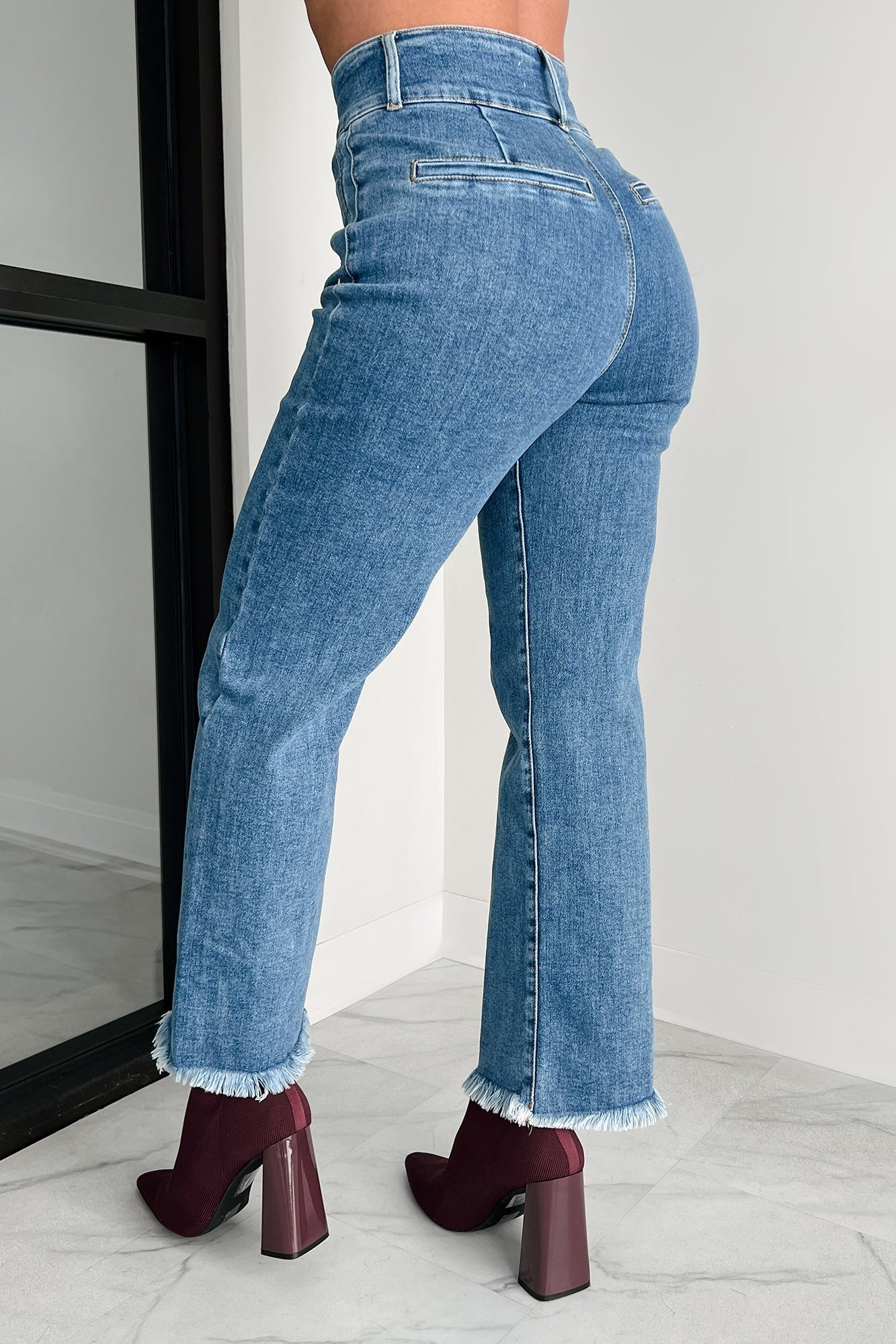 Harris High Rise Special A Frayed Hem Straight Leg Jeans (Medium)