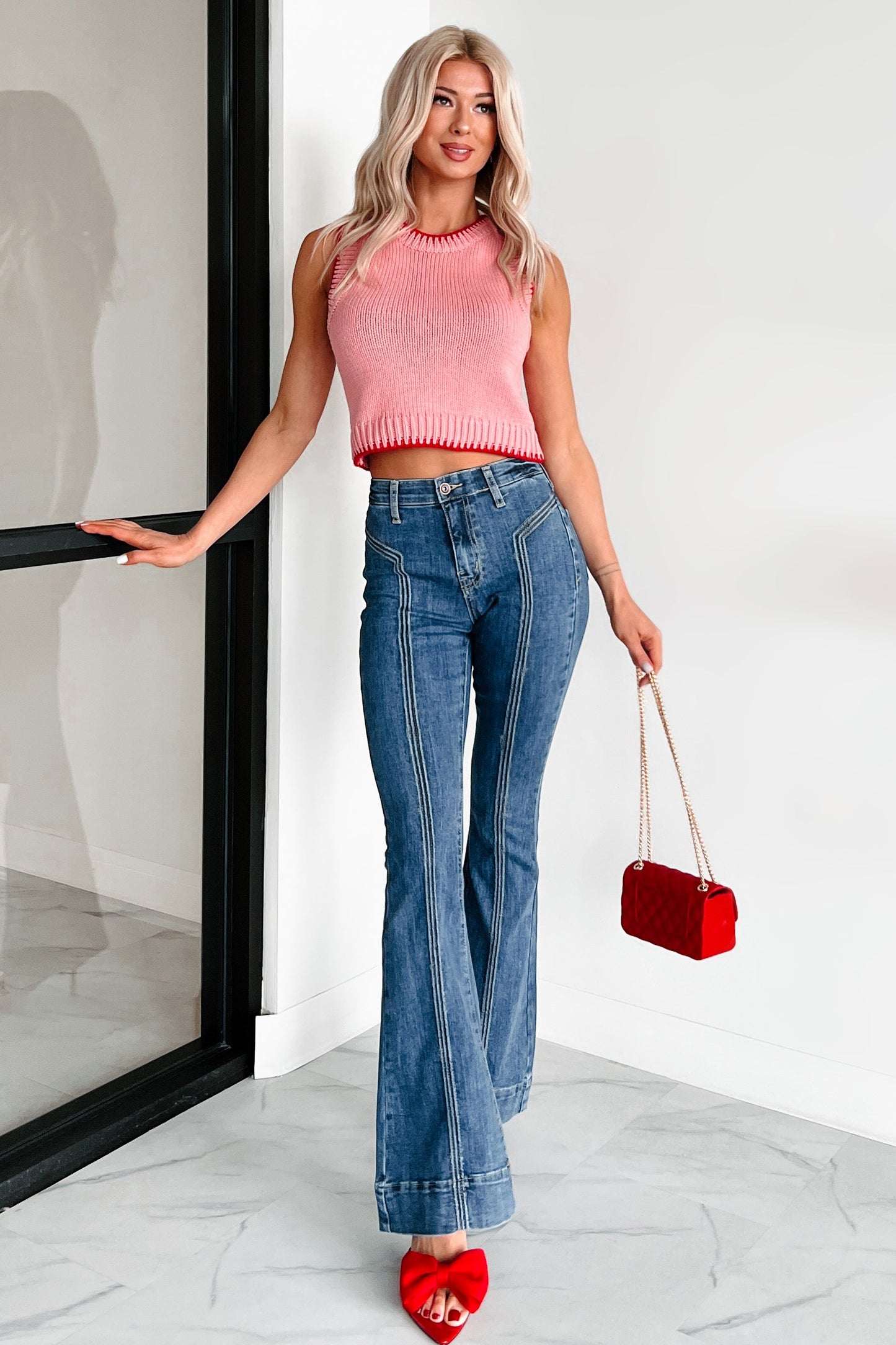Sending You Hugs Sleeveless Knit Top (Blush/Red)
