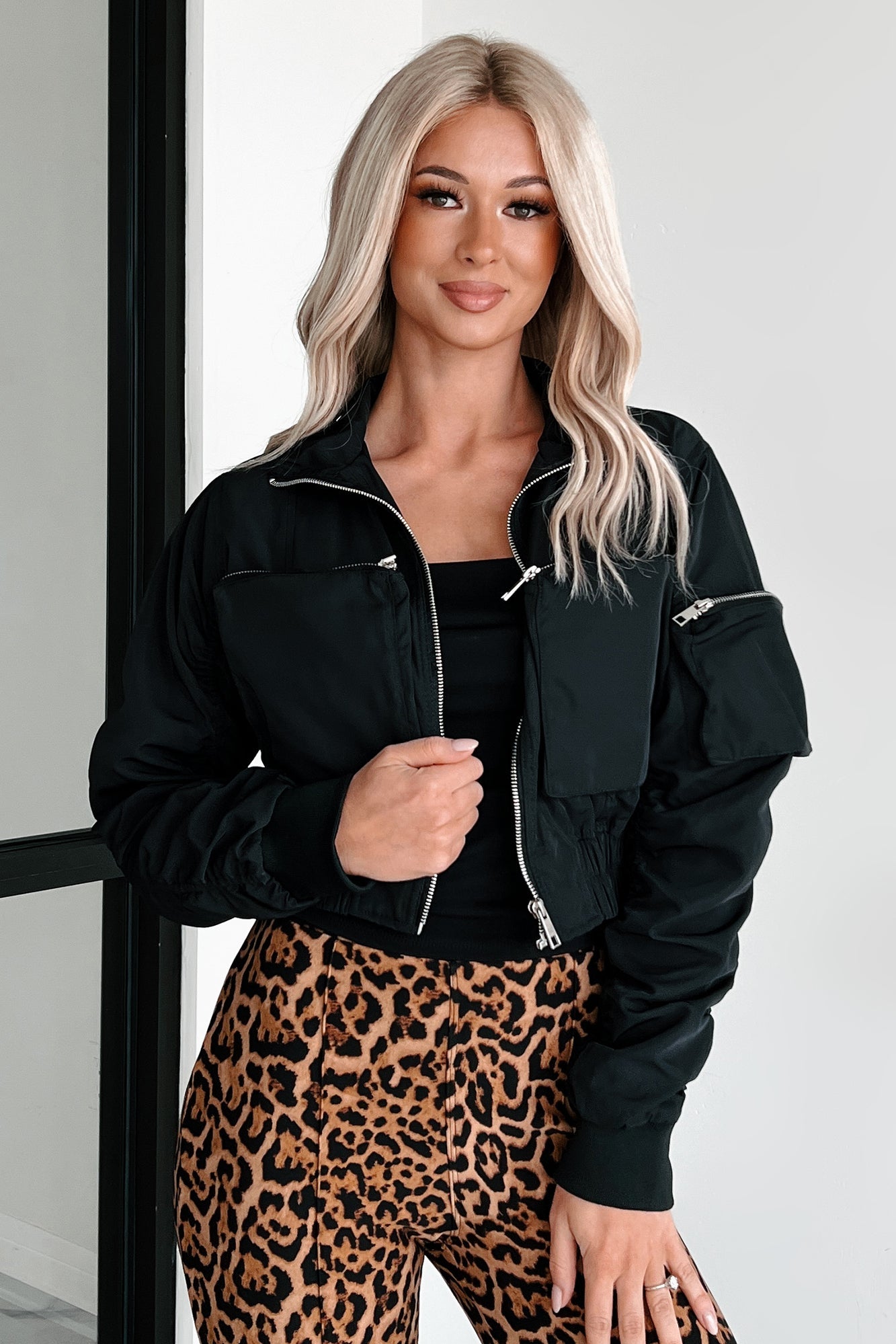Downtown Living Shirred Pocket Detail Jacket (Black)