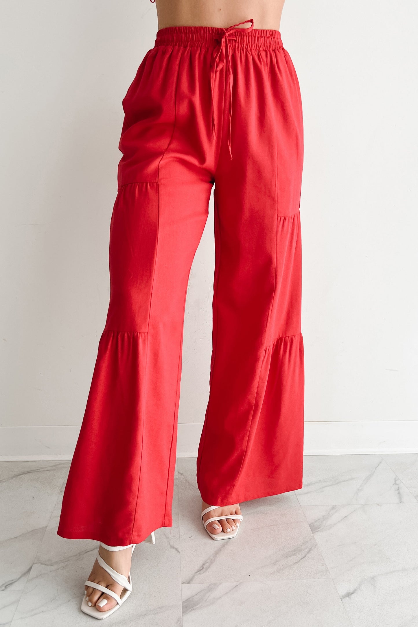 Real Karma Tiered Linen Pants (Red)